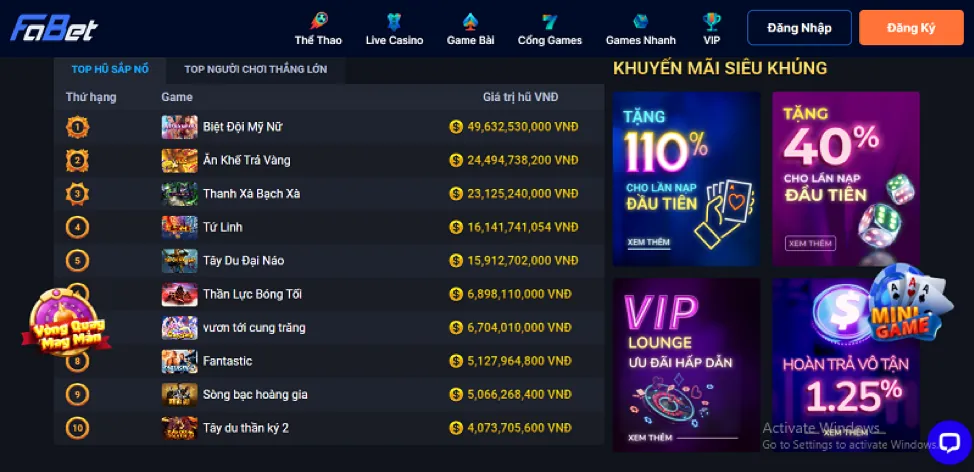 Khuyến mãi đặc biệt cho casino & nổ hũ